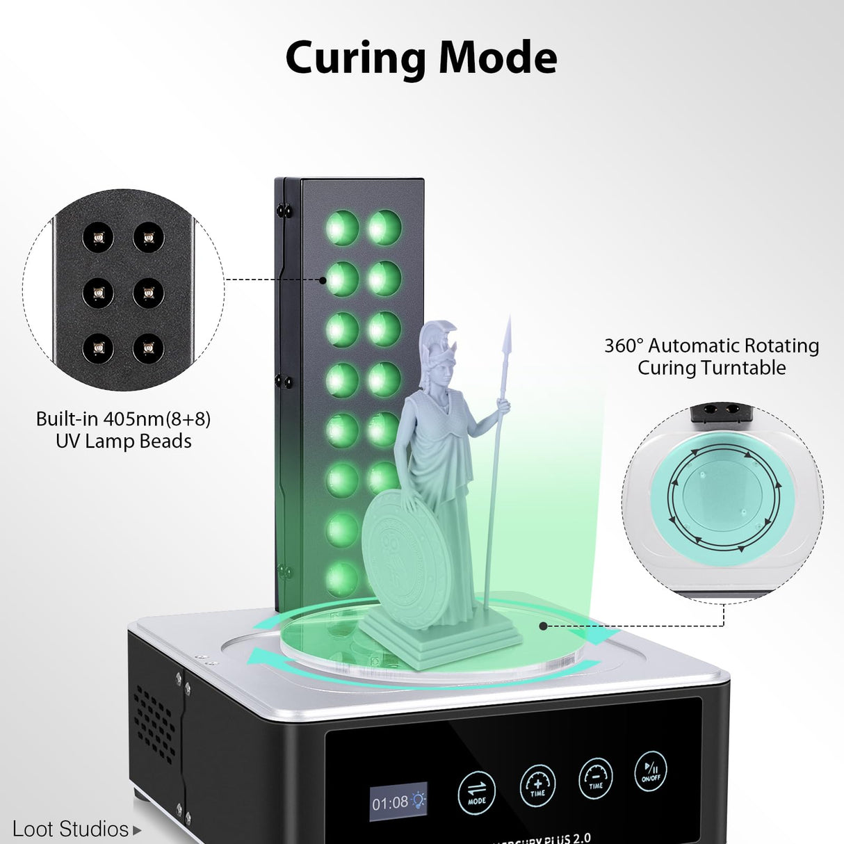 ELEGOO Mercury Plus 2.0 Large Wash and Cure Machine for LCD/SLA/DLP 3D Printing Models Cure Box with Rotary Curing Turntable and Washing Bucket ELEGOO