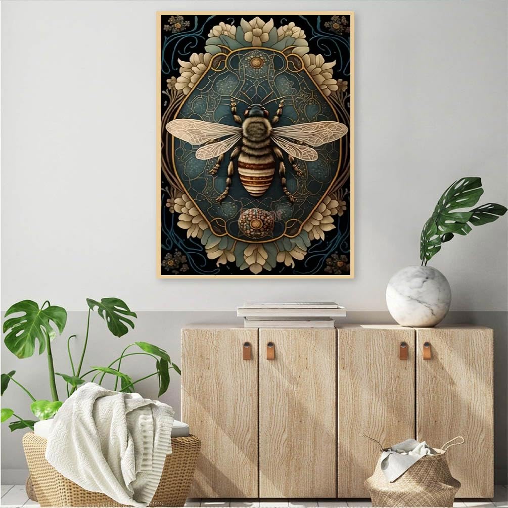 JFYHAB Bee Diamond Painting Kits for Adults Flower 5D DIY Diamond Art Kits for Beginners Round Full Drill Diamond Painting for Home Wall Decoration Gift 12×16 inch JFYHAB