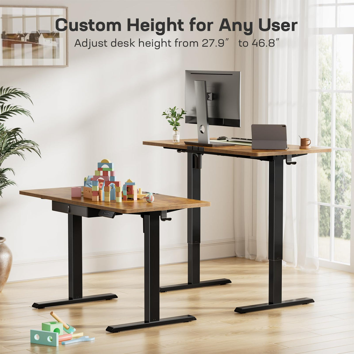 Marsail Electric Standing Desk with Drawer, 48 x 24 Electric Stand Up Desk, Ergonomic Adjustable Desk with Storage, Headphone/Bag Hooks, Computer Desk for Home & Office with Cable Management,Brown Marsail