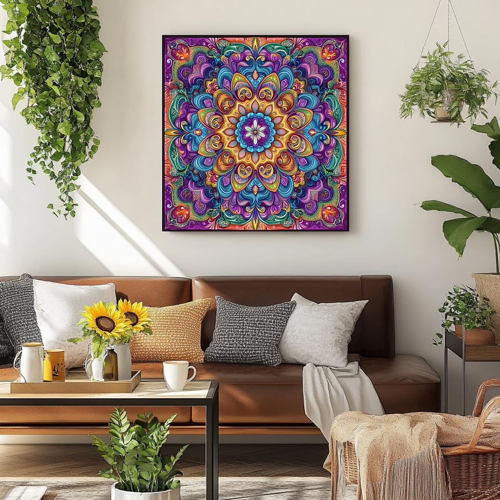 Mandala Diamond Painting Kit Adult DIY 5D Round Full Diamond Art (Suitable for Adult Beginners) for Home Leisure and Wall Decoration 13.8×13.8 Inch DMYYDSZH