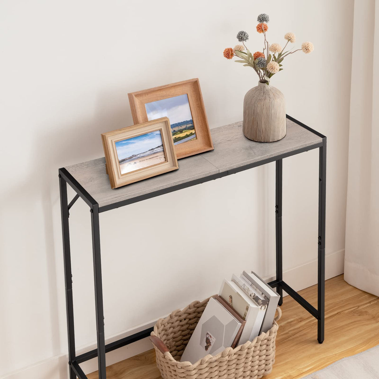MAHANCRIS Console Table, Narrow Sofa Table, 30.1" Small Couch Table, Thin Sofa Table, Side Table for Hallway, Living Room, Foyer, Corridor, Greige and Black CTHG7601 MAHANCRIS