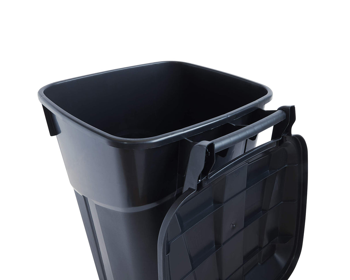 United Solutions 32 Gallon Wheeled Outdoor Garbage Can with Attached Snap Lock Lid and Heavy-Duty Handles, Black, Heavy-Duty Construction, Perfect Backyard, Deck, or Garage Trash Can, 2 Pack United Solutions