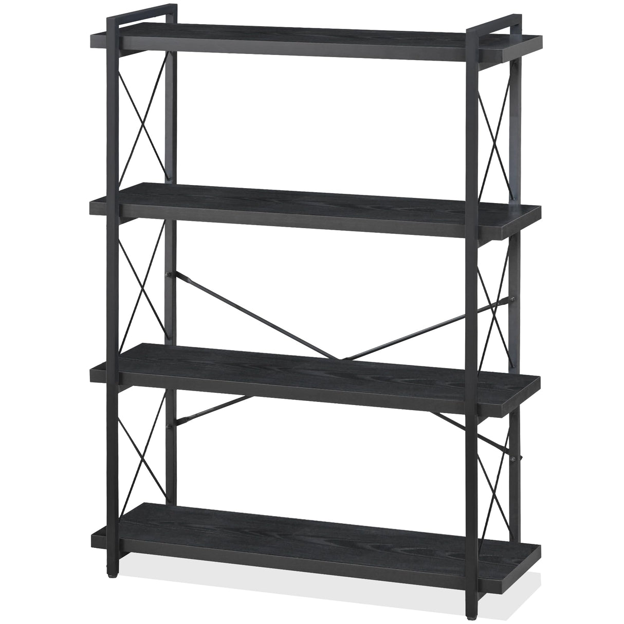 HCHQHS Bookshelf, 4-Tier Industrial Bookcase, Black Open Book Shelf, Freestanding Tall Bookshelves with Metal Frame HCHQHS