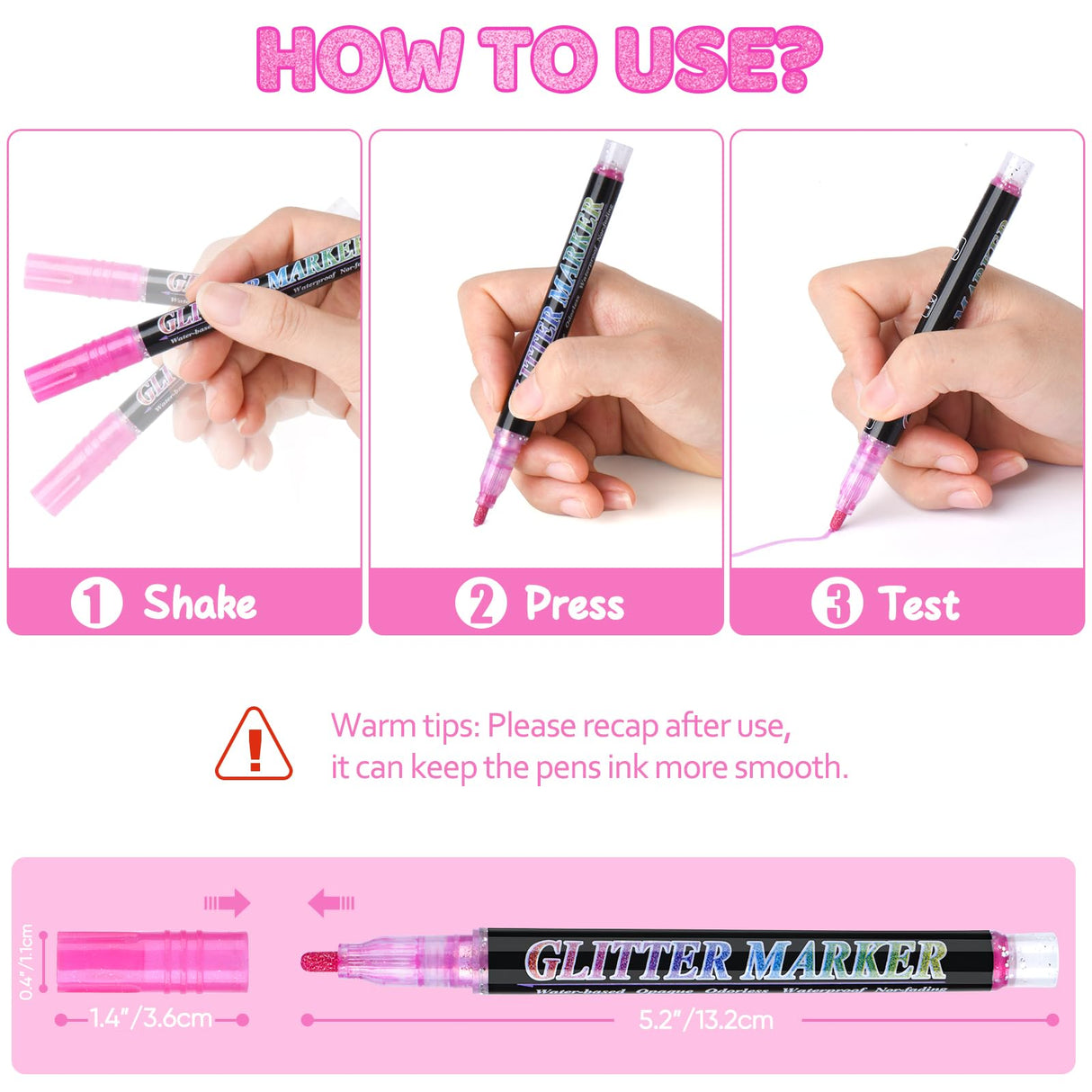 OLINGYOU Glitter Marker Pens,24 Colors Self-Shimmer Metallic Markers,Glitter Paint Pens DIY Crafts Greeting Birthday Cards, Making Poster,Album,Scrapbooking,Wood,Mugs OLINGYOU