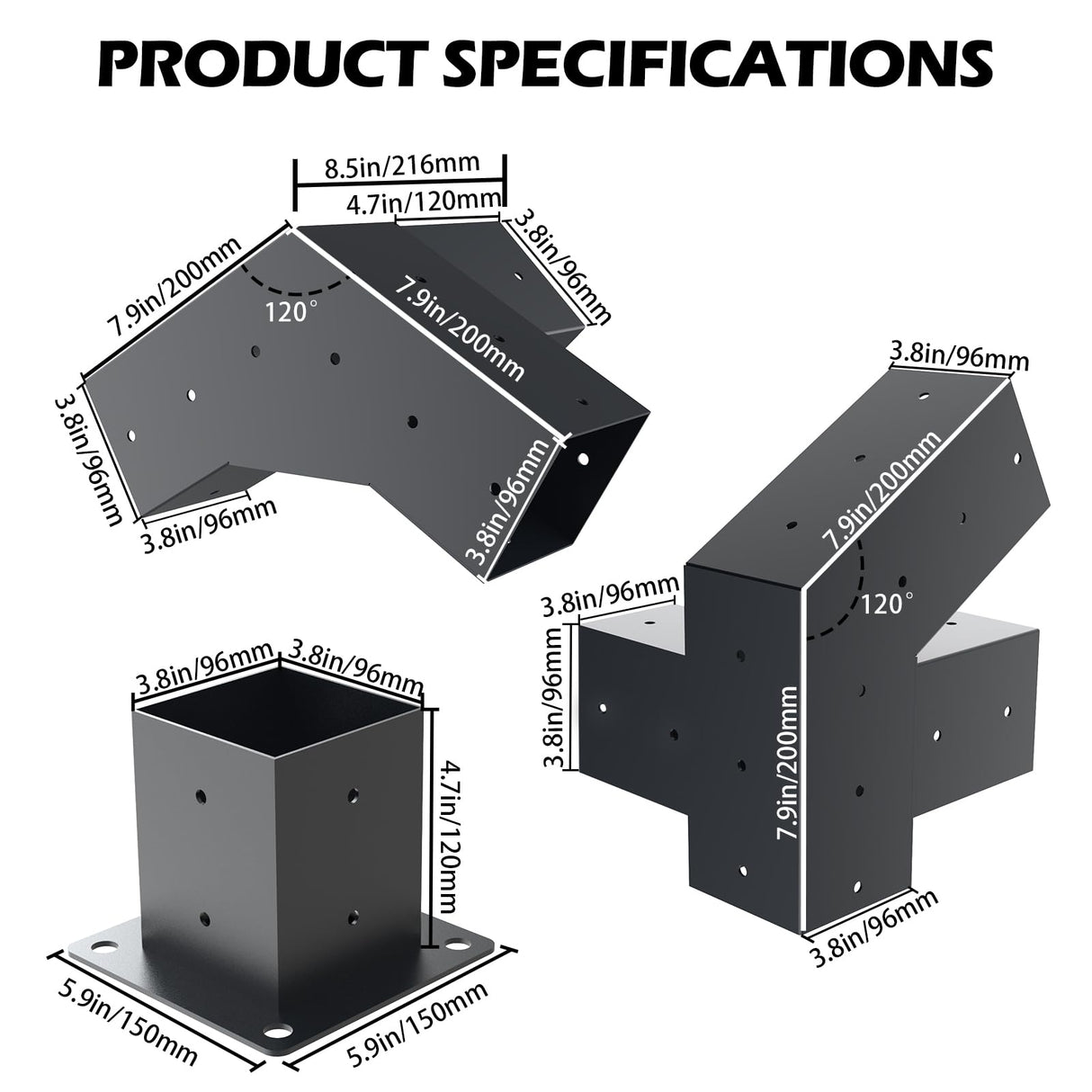 Grehitk Pergola Kit, Slanted Roof Pergola Brackets Kit, DIY Pergola Kit 3-Way 120° Corner Bracket and 40°4-Way Corner Bracket with Pergola Post Base for 4x4''Wood Beams Elevated Wood Stand Kit Grehitk