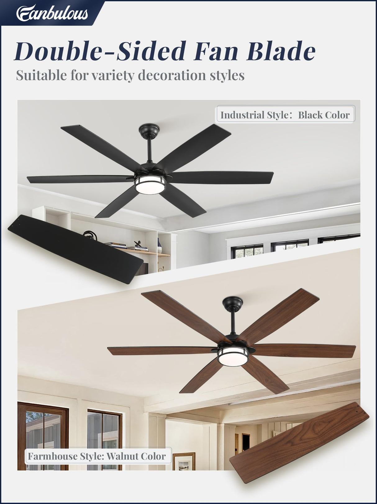 Fanbulous 65 Inch Ceiling Fans with Lights, Farmhouse Large Ceiling Fans with Remote, Black&Brown Modern Ceiling Fan with LED Light, Quiet DC Motor for Living Room, Bedroom, Kitchen, Indoor Fanbulous