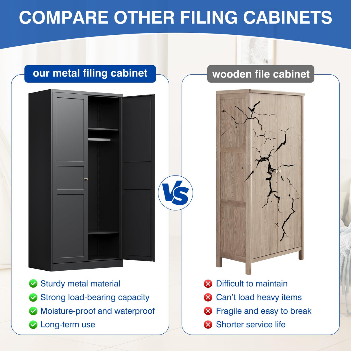 BYNSOE Metal Armoire Wardrobe Closet with 2 Doors 72'' Wardrobe Cabinet with Hanging Rail Metal Closet with Adjustable Shelves for Bedroom Require Assembly (Black, 72inch) BYNSOE