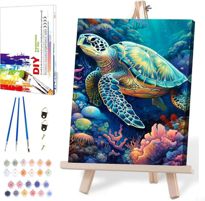 MIRCVSH Sea Turtle Paint by Numbers for Adults - Paint by Number with Frame,DIY Paint by Number with Wooden Frame Easy Acrylic on Canvas 12x16 in (Include Framed)