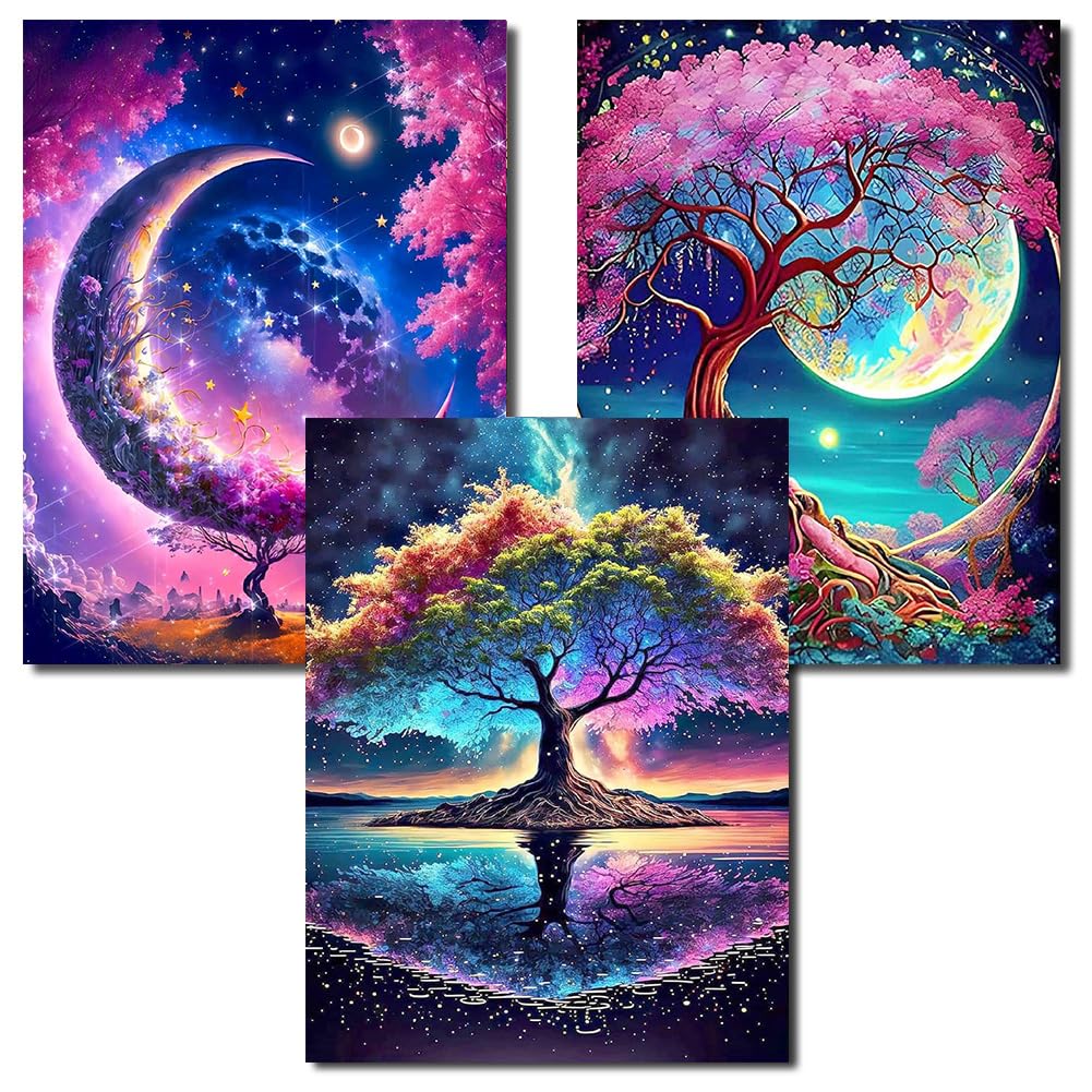 Axquilon 3 Pack Tree of Life Diamond Art Kits for Adults - Diamond Painting Kits for Adults Beginner, DIY 5D Full Drill Gem Art for Home Wall Decor 12x16 inch Axquilon