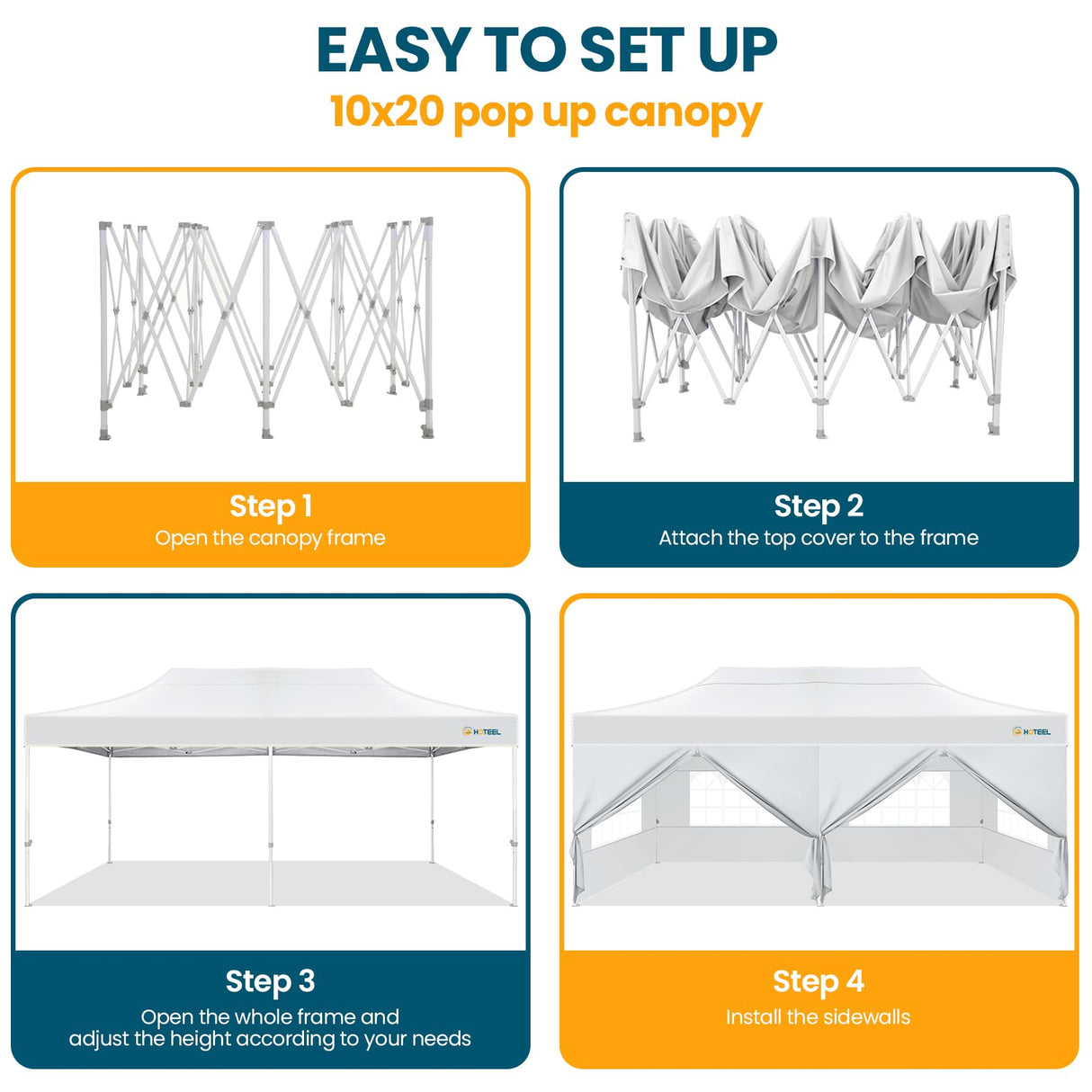 Hoteel Canopy 10x20 Heavy Duty Pop Up Canopy Tent with 6 Sidewalls,UPF50+ and Waterproof 1500mm,3 Height Adjustable,Upgraded Hexagonal Pipe,Commercial Instant Tent,for Picnic,Parties,Wedding,White Hoteel