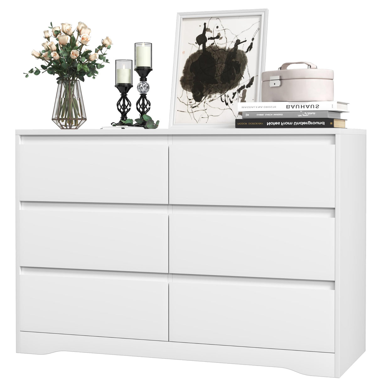 INTERGREAT White Dresser for Bedroom, Modern 6 Drawer Dresser for Closet,Wood Dressers with Deep Drawers for Kids Bedroom,Chest of Drawers for Bedroom,Living Room,Entryway,Nursery INTERGREAT