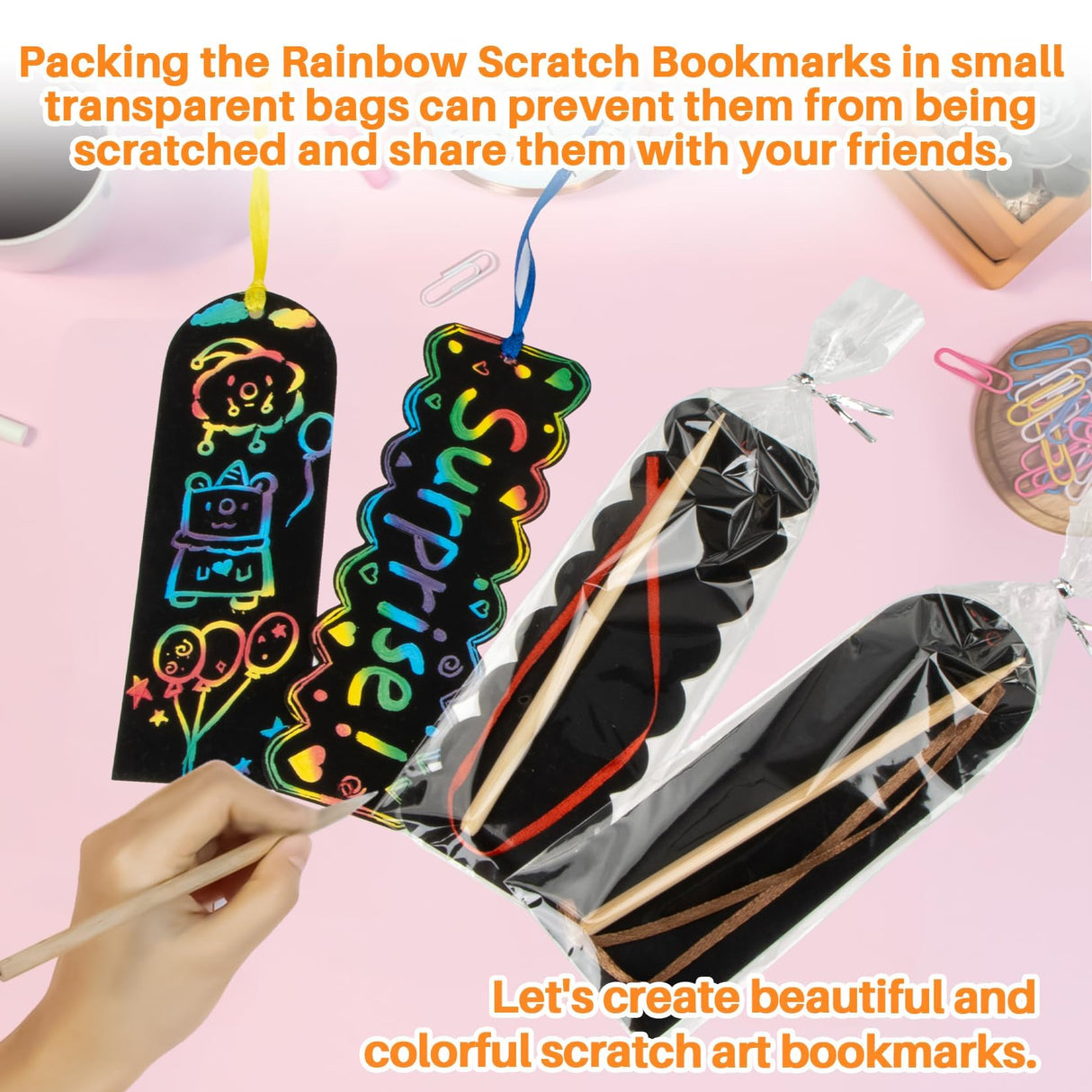 MAQIHAN Scratch Art Bookmarks - 36 Sets 4 Style Making Kit Paper with Scratching Tools Satin Ribbons Create Rainbow Without Ink Christmas Ornaments Hanging DIY Party Favors for Classroom MAQIHAN