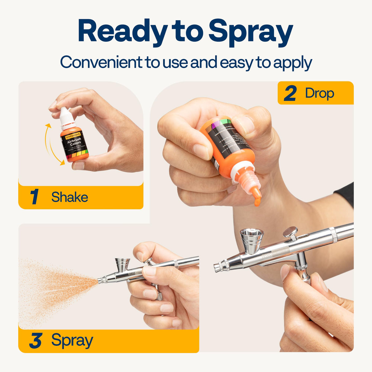 VIVOHOME 24 Color Airbrush Paint Set, Acrylic Air Brush Paints Ready to Spray (No Thinner Needed), Water Based Painting Colors for Artist and Beginners, Includes 6 Neon Color, 20 ml/0.68 Fl Oz VIVOHOME