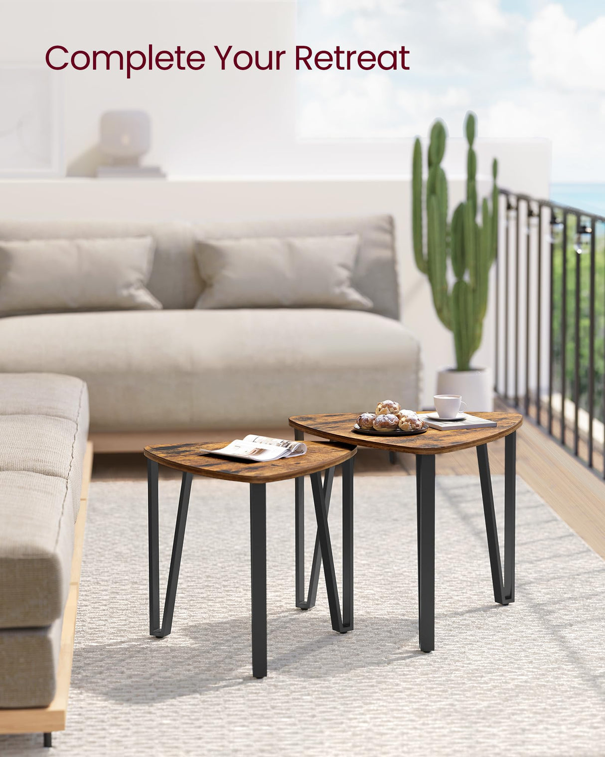 VASAGLE Nesting Coffee Tables, End Tables Set of 2 for Living Room Bedroom, Industrial Small Stacking Side Tables with Metal Frame for Couch, Rustic Brown and Black ULET013B01 VASAGLE