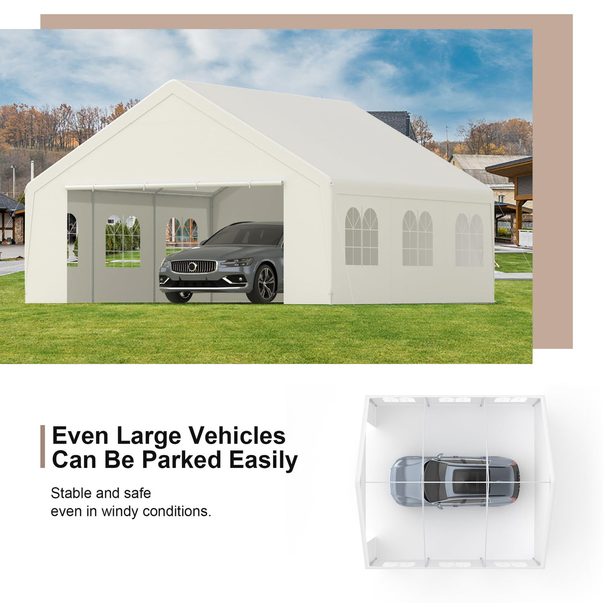 GOJOOASIS 20' x 20' Heavy Duty Carport with Roll-up Visual Windows, Reinforced Party Tent with Removable Sidewalls & Doors for Parties, Wedding, Outdoor Events, Car Canopy with All-Season Tarp, White GOJOOASIS
