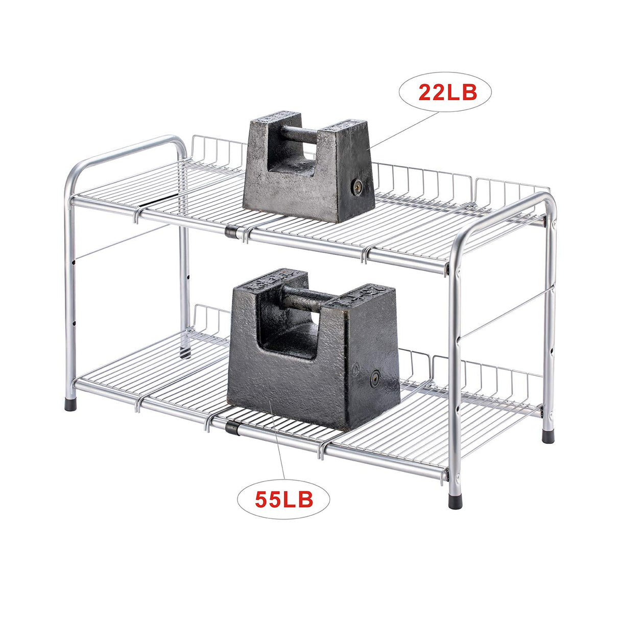 FlagShip 2 Tier Under Sink Organizers and Storage Rack Expandable Cabinet Shelf for Kitchen Bathroom Silver (17-25 inches) FlagShip