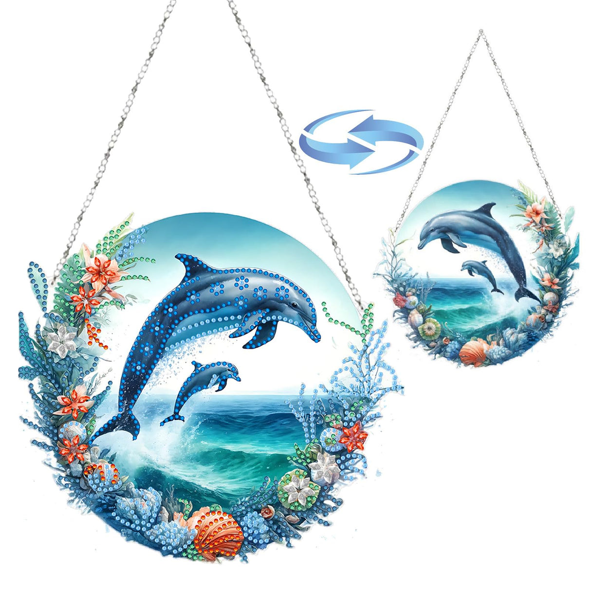 BAYUNOE DIY Hanging Dolphin Pendant Double-Sided Pattern Single Sided Diamond Art Painting Ornament Special Shaped Diamond Hang for Window Home Garden Wall Door Decor BAYUNOE