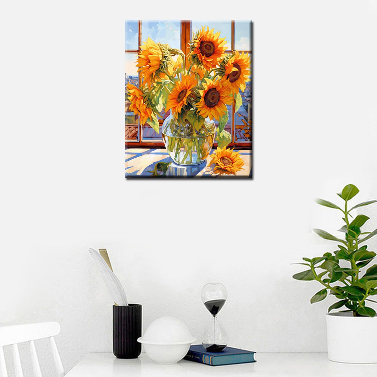 Tucocoo Sunflowers DIY Paint by Numbers for Adults Flowers in Glass Vase DIY Oil Painting Acrylic Paint Art Painting Kits Canvas with Acrylic Paint Floral Art 16x20 Inch (Without Frame ) Tucocoo