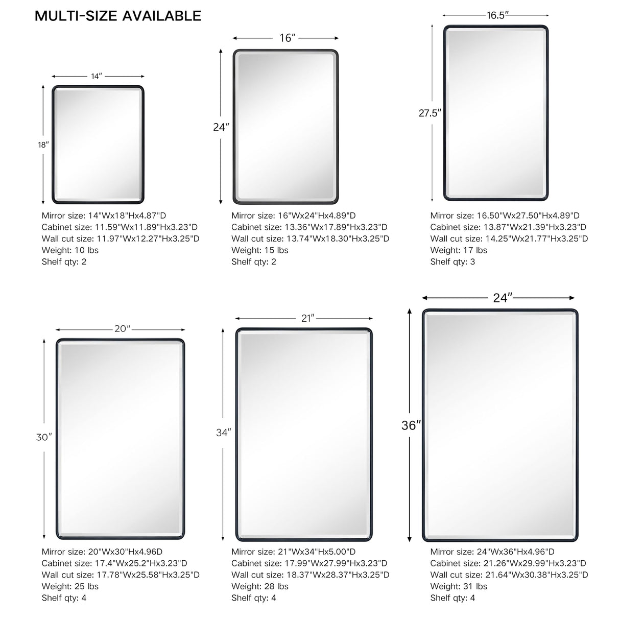 TEHOME Farmhouse Chrome Metal Framed Recessed Bathroom Medicine Cabinet with Mirror Rounded Rectangle Medicine Cabinet with Beveled Mirror, 16x24'' TEHOME