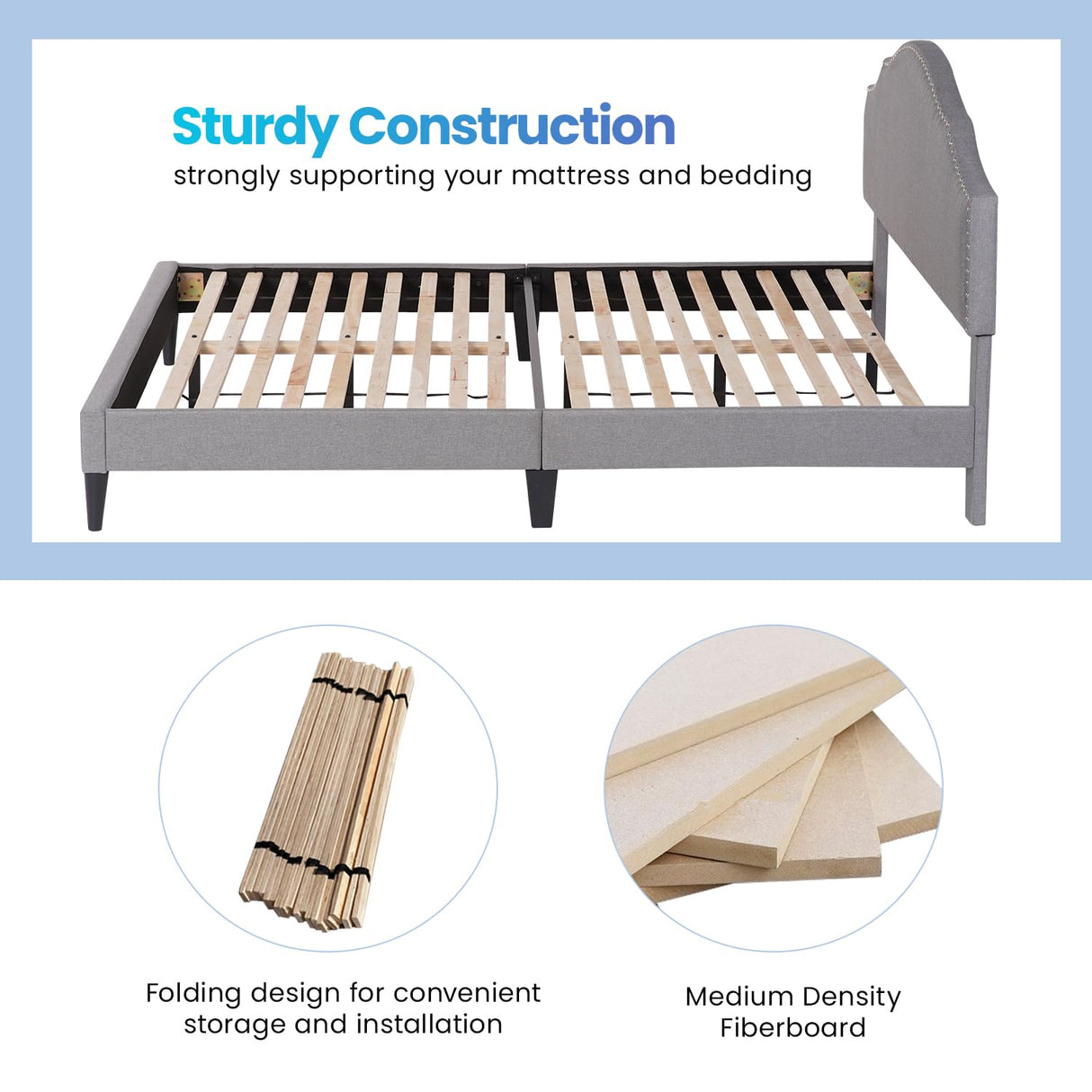 PayLessHere Upholstered Twin Platform Bed Frame Mattress Foundation with Fabric Headboard and Wooden Slats Support, Fully Upholstered No Box Spring Needed Non-Slip and Noise-Free PayLessHere