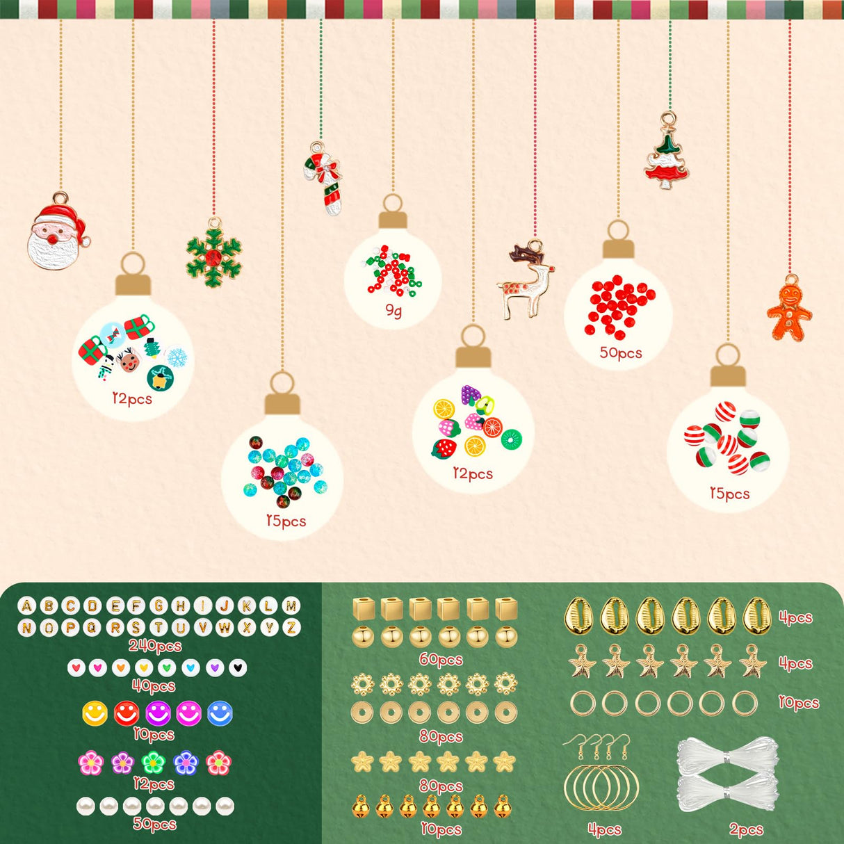 Gionlion Christmas Bracelet Making Kit, Clay Beads Friendship Bracelet Kit Christmas Crafts Gifts for Girls Ages 6-12, Gold Beads Charm Bracelet Maker Set Preppy Jewelry Making Kit Gifts for Teen Gionlion