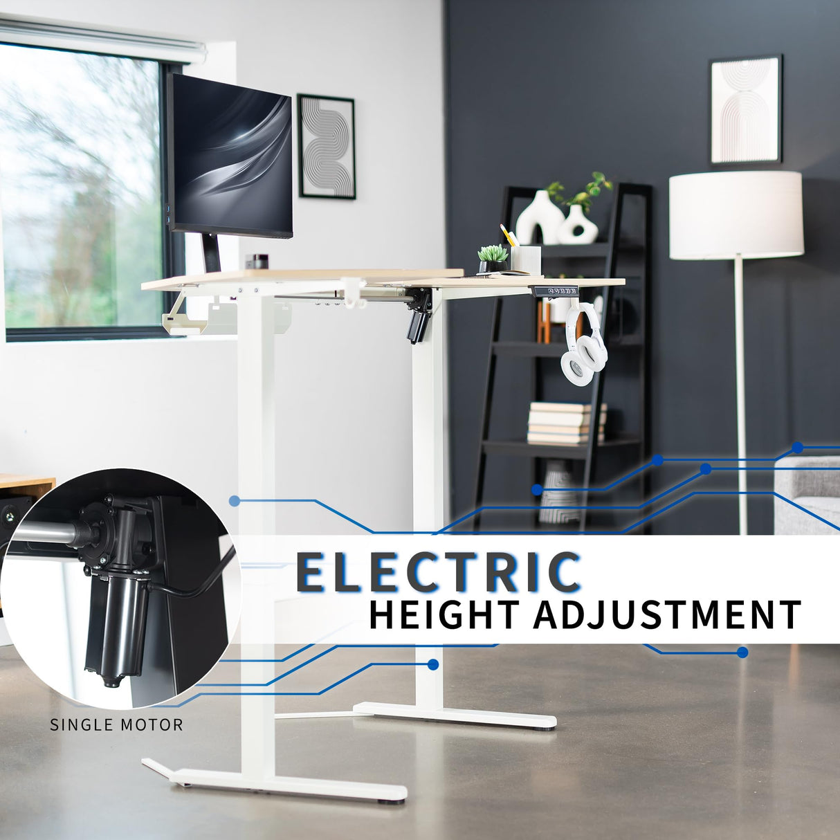 VIVO Electric Corner L-Shaped 47 x 47 in Standing Desk, Memory Height Adjustment, Light Wood Top White Frame, DESK-E1L94C VIVO
