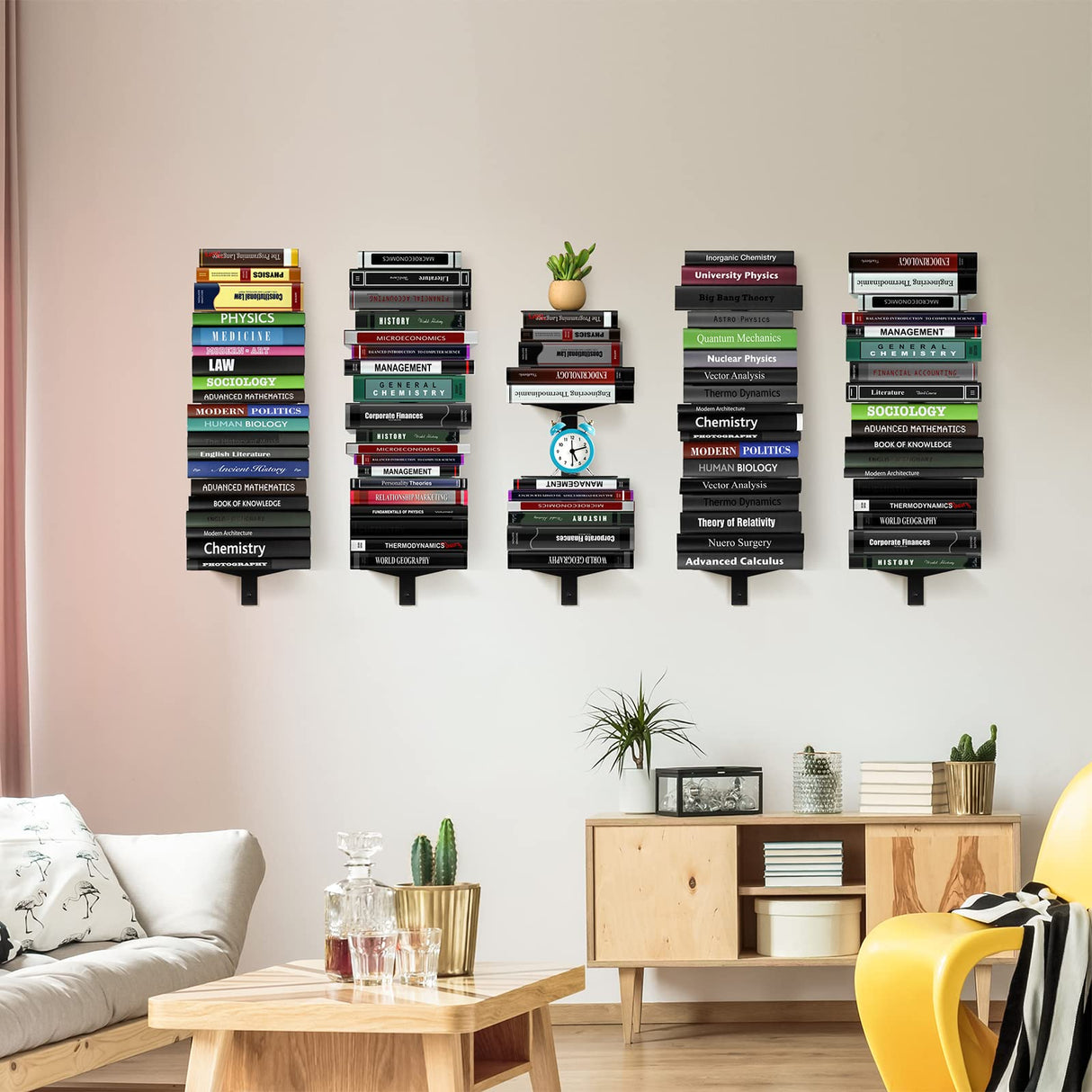 ART-GIFTREE Floating Book Shelves for Wall, 8 Tier Invisible Floating Bookshelf, Vertical Spine Book Tower, Wall Mounted & Space Saving, Heavy Duty Metal Book Organizer for Home Office, 4 Pack Black ART-GIFTREE