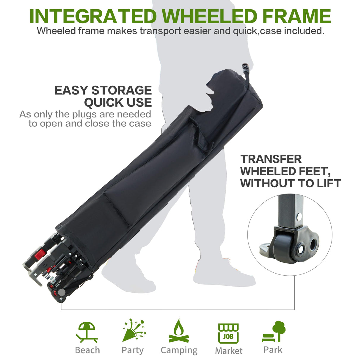 Tunbne 10'x10' Pop Up Canopy Tent with Sidewall and 6 Pockets, Patented One Push, Instant Shade Canopy with Vented Roof for Patio Outdoor, Case, 8 Stakes, 4 Ropes, 4 Sandbags (White) Tunbne