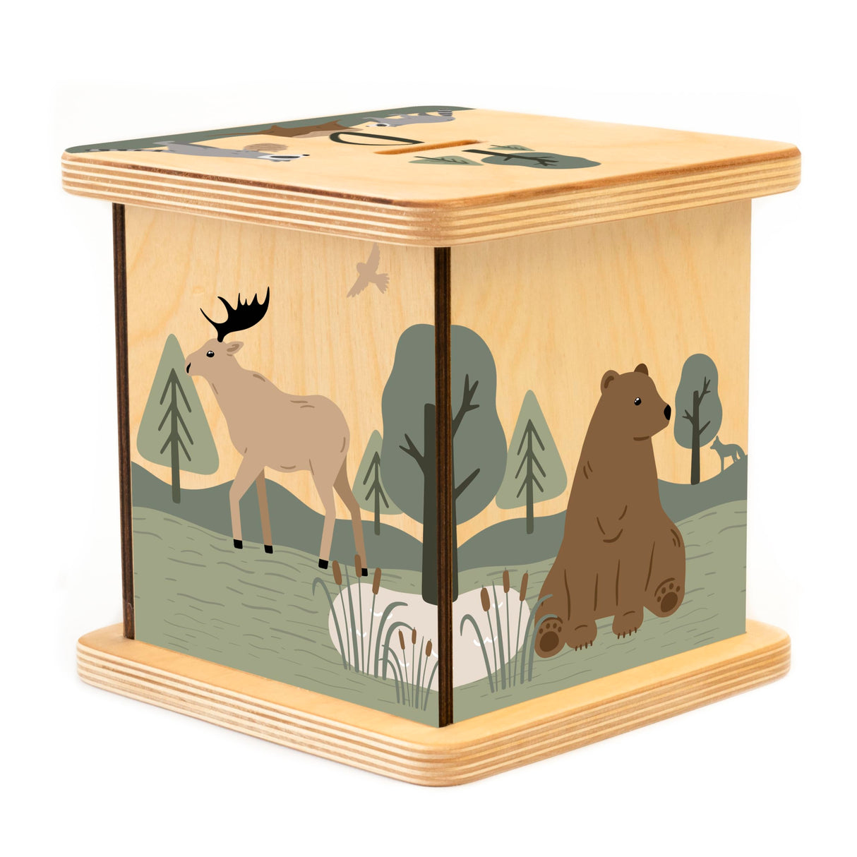 Wooden Piggy Bank for Kids and Adults, Personalized Gift Handmade in USA by BloomOwl, Custom Piggy Bank, Personalized Banks for Kids, Gifts for Baby Boys and Girls (Woodland) BloomOwl