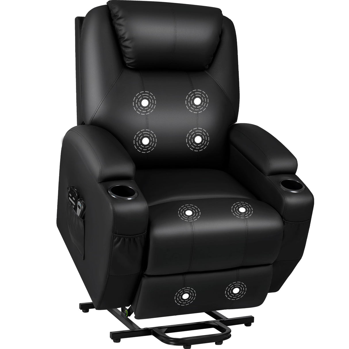JUMMICO Power Lift Recliner Chair with Massage for Elderly PU Leather Modern Reclining Sofa Chair with Cup Holders, Remote Control, Adjustable Furniture (Black) JUMMICO