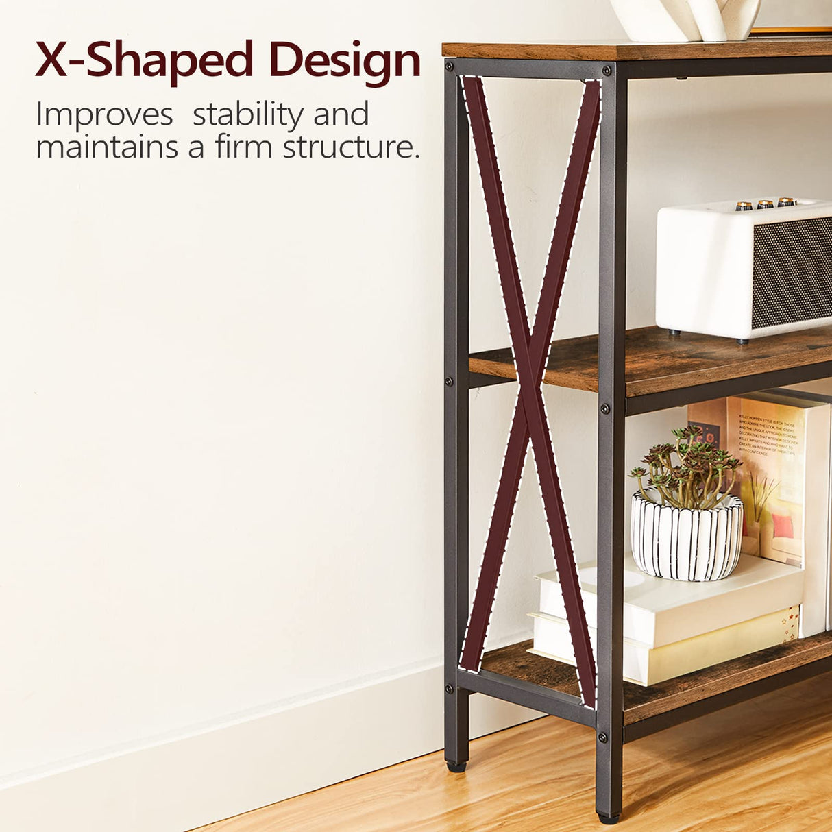 MAHANCRIS 55" Sofa Table, Industrial Console Table, 3-Tier Narrow Side Table with Open Shelves, Foyer Table for Entryway, Hallway, Kitchen, Living Room and Bedroom, Rustic Brown CTHR80401 MAHANCRIS