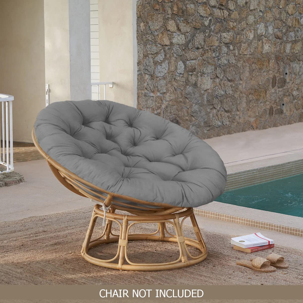 COTTON CRAFT Papasan Chair Cushion - 100% Cotton Duck Fabric Thick Soft Overstuffed Floor Seat Standard 45" Round Chair Swing Chair Patio Den College Dorm Papasan - Charcoal Grey COTTON CRAFT