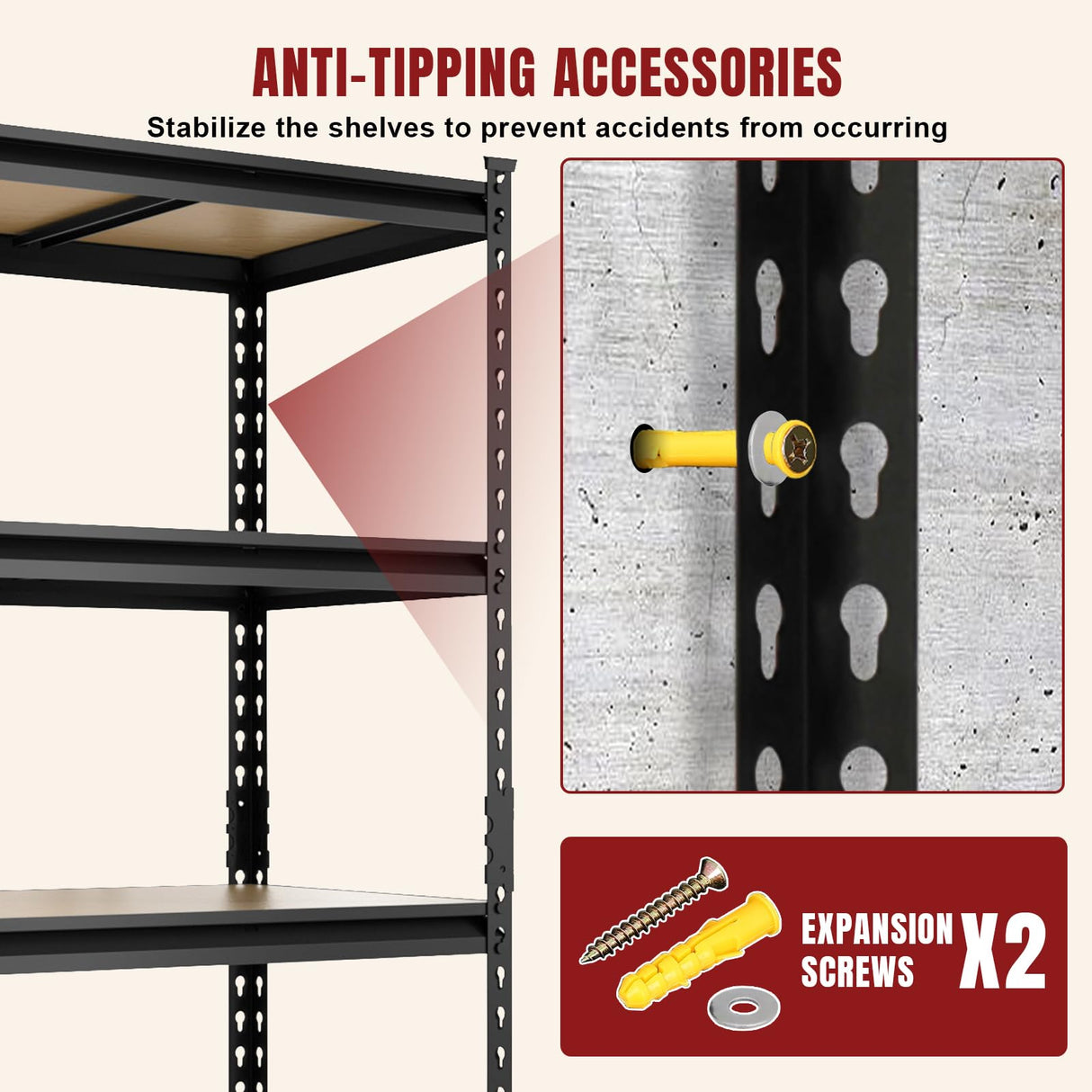 BIG RED 5 Tier Heavy Duty Garage Storage Shelving: Adjustable Metal Utility Shelving Rack for Garage, Basement, Pantry, Closet - 3,000lb Capacity (72"x48"x24") Black BIG RED