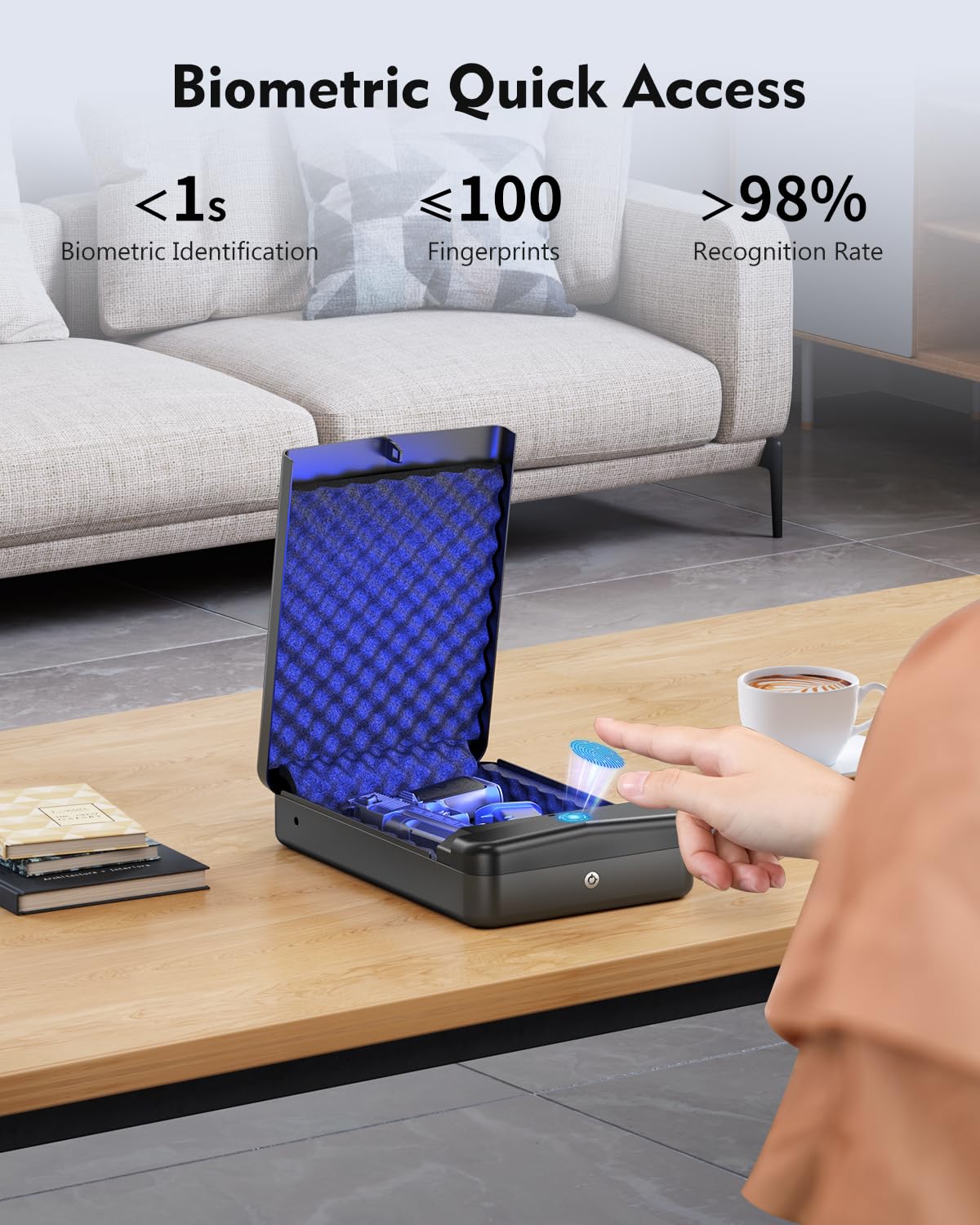 HOLEWOR Gun Safe, Small Pistol Safe Biometric Gun Safes for Handgun, Fingerprint Quick Access Handgun Safe Portable Gun Safe for Cars Travel Nightstand Bedside HOLEWOR