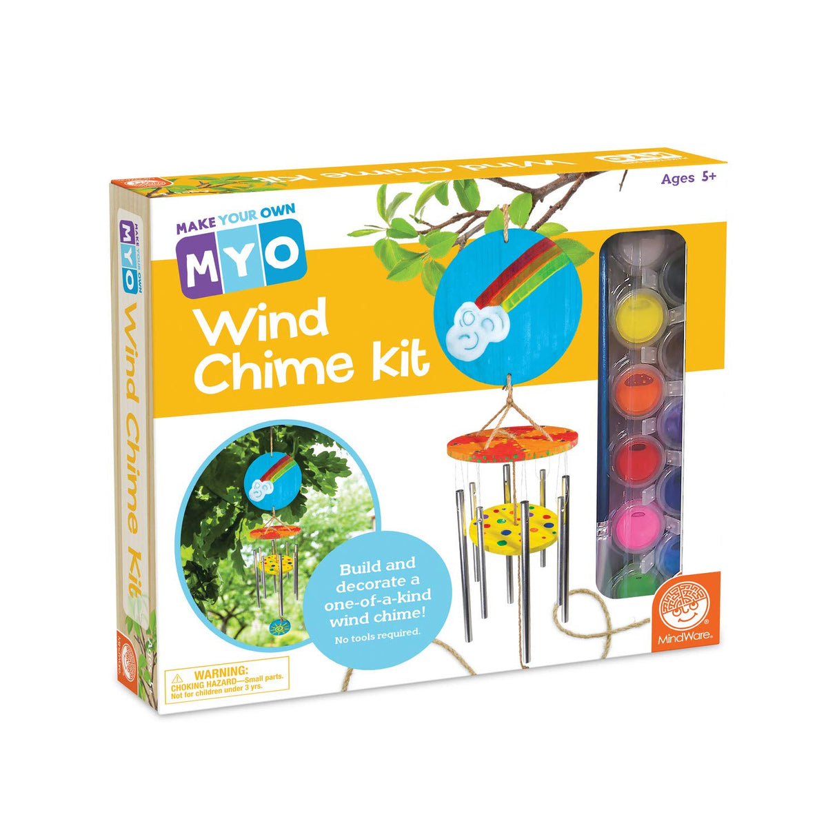 MindWare Make Your Own Wind Chime Craft Kit – Makes 1 Wind Chime, Incldues 13 Paint Colors, 3 Brushes and Instructions MindWare