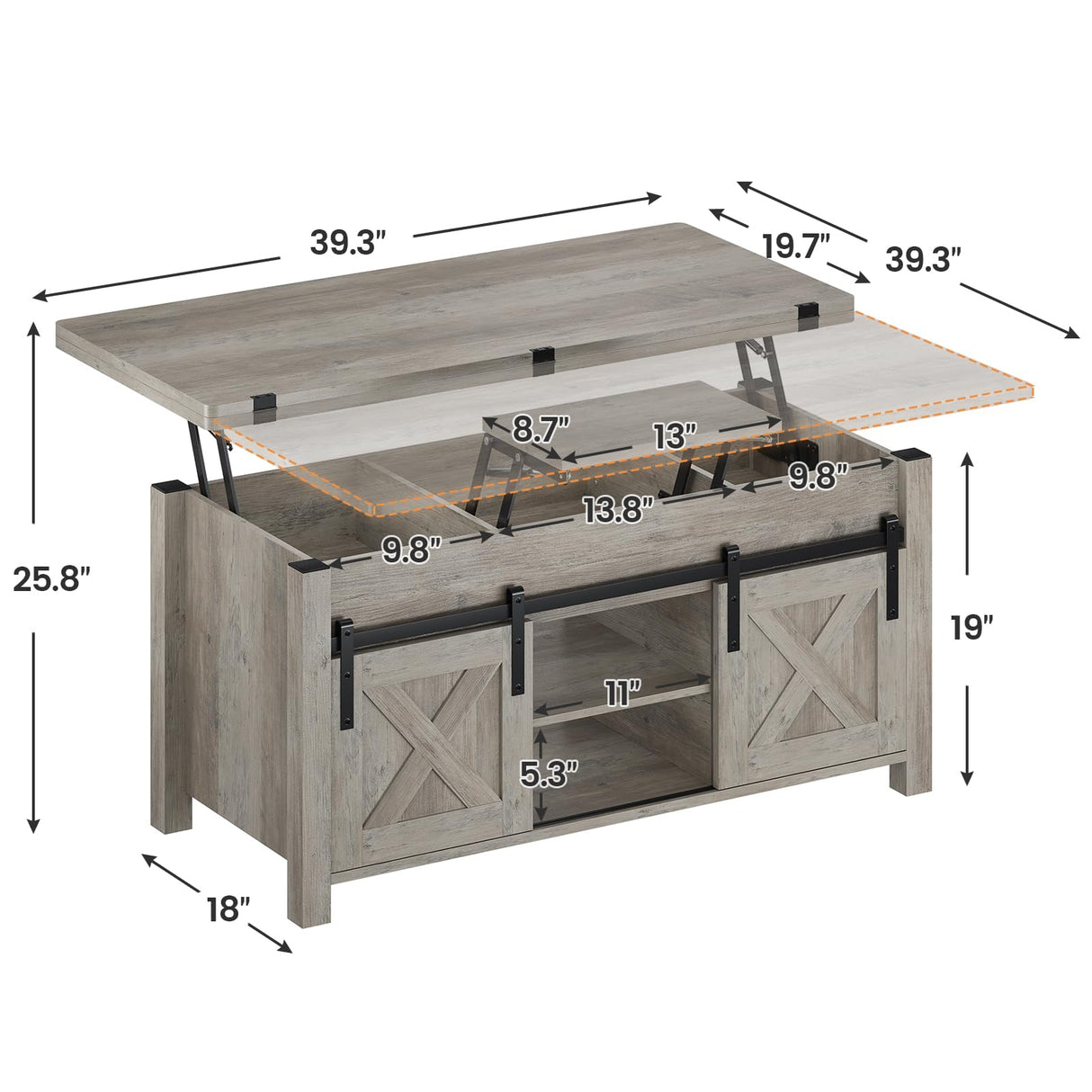 SEDETA Lift Top Coffee Table, 4 in 1 Multi-Function Convertible Coffee Tables with Storage and Hidden Compartment, Farmhouse Coffee Table Converts to Dining Table for Living Room, Grey SEDETA