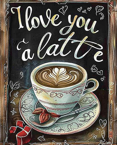 MaiYiYi Coffee Latte Diamond Painting Kits, 5D Full Round Diamond Art, I Love You a Latte Diamond Painting Dots Kit Kitchen Wall Decor for Adult Beginners Coffee Latte Lovers (12 x 16 inches)