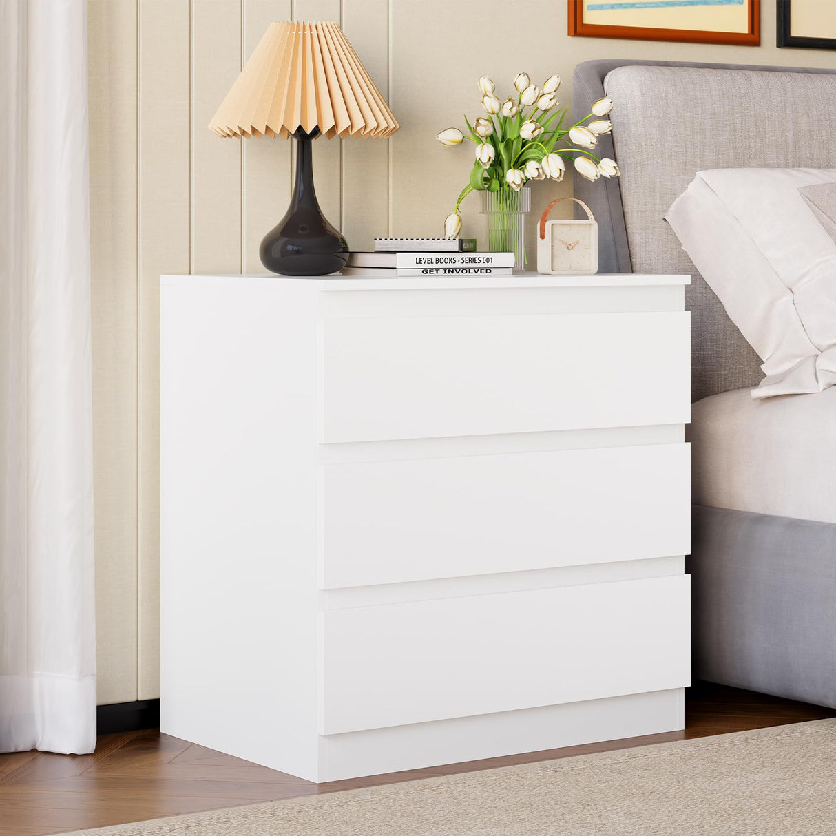 OtterOasis White Wood Dresser for Bedroom, 3 Drawer Dresser for Clothes Storage, Modern Dressers with Wide Drawers, Wide Wooden Chest Drawers for Living Room, Entryway, TV Stand OtterOasis