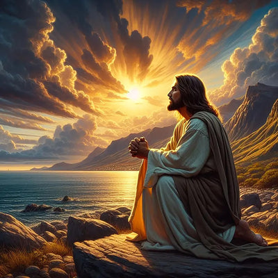 Jesus Seashore Prayer Diamond Art Kits for Adults, 5D Diamond Painting Kits for Adults Beginners, DIY Full Round Drill Diamond Dot Painting Gem Art Kits for Adult, Home Wall Decor 13.8x13.8 Inch