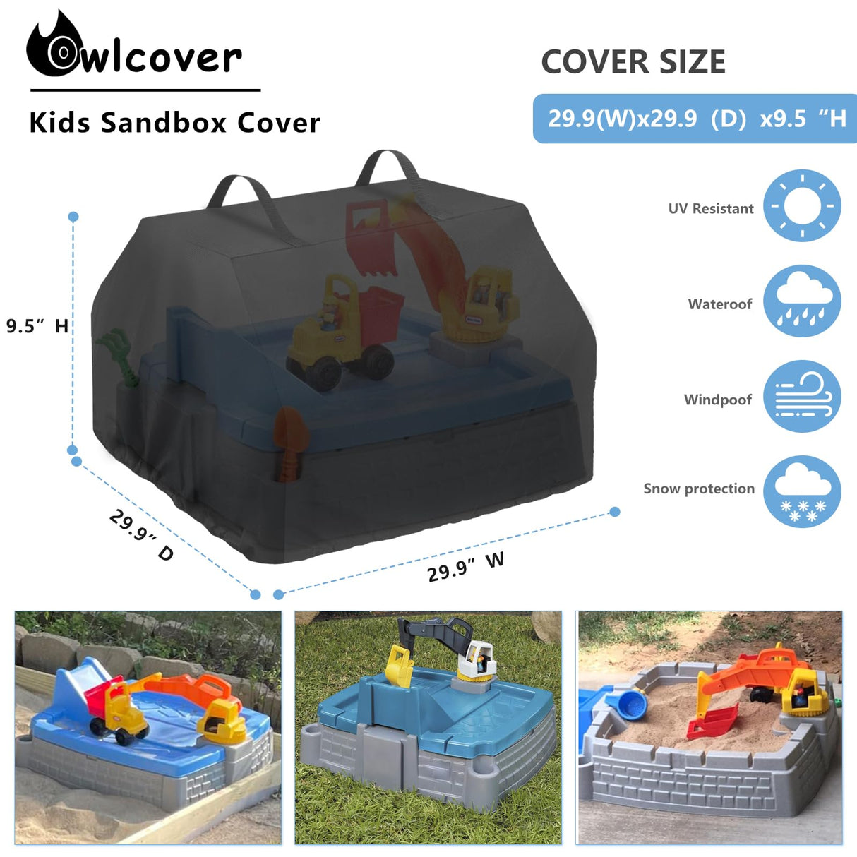 Owlcover Kids Sandbox Cover for Little Tikes Dirt Diggers Excavator Sandbox,Waterproof, Anti-UV Outdoor Toys Sandbox Cover,Cover Only Owlcover
