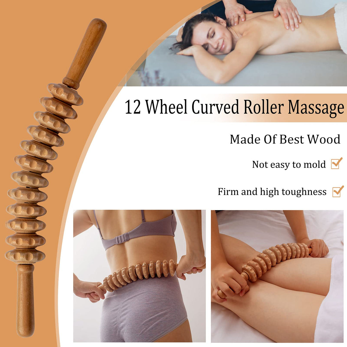 lianjindun 6 in 1 Wood Therapy Massage Tools, Maderoterapia kit, Wood Therapy Set, Lymphatic Drainage Massager, Wooden Gua Sha Tools, Wooden Massager Roller Rope for Body Shaping Anti Cellulite lianjindun