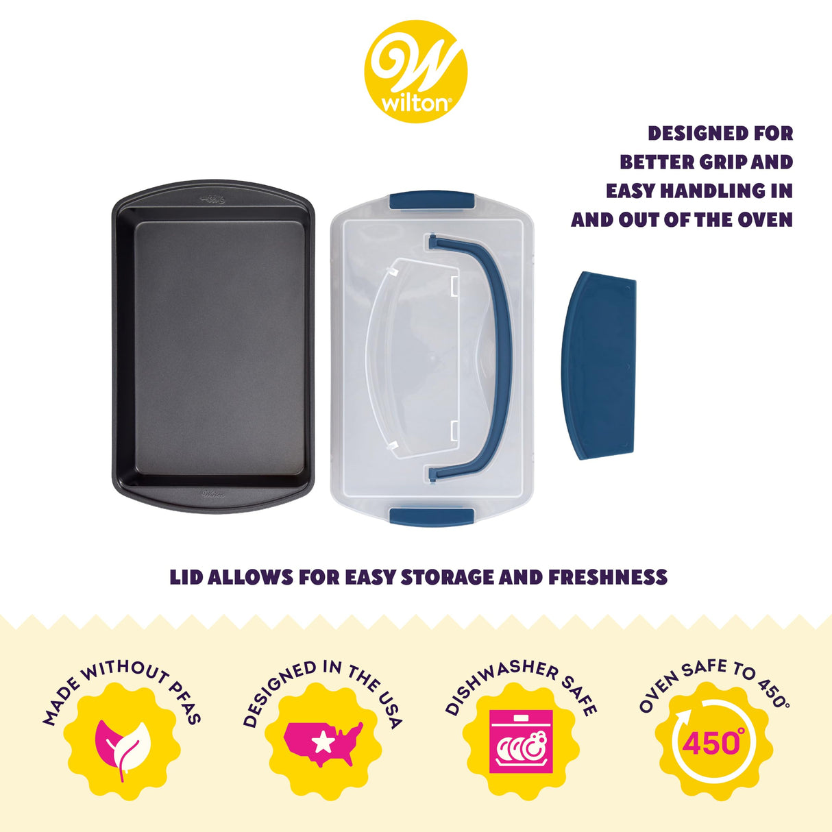 Wilton Perfect Results Non-Stick Oblong Cake Pan Set - Bake, Transport and Serve a Delicious Cakes, Brownies, Casseroles, 3-Piece, 13 x 9-Inch Wilton