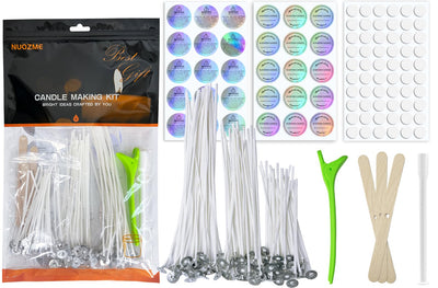 Candle Wick Kit for Candle Making, 60 Pcs Cotton Candle Wicks with Candle Making Tools for Candle DIY, Pre-Waxed by Natural Soy Wax & Tabbed Wicks (4"+6"+8")