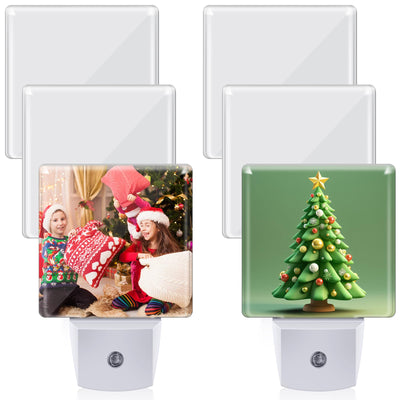 Tujoe 6 Pcs Valentine's Day Night Light Plug in Night Light Sublimation Plug into Wall with Light Sensor Flat Acrylic White LED Nightlight Craft for Wedding Bedroom Hallway Stairs Decor(Square)