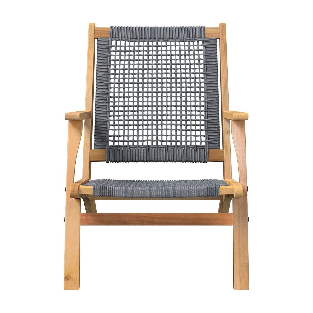 Patio Sense 63635 Vega Natural Stain Outdoor Chair Acacia Wood Construction Woven Web Seat Mid Century Design Comfortable Reclining Armchair Patio Lawn Garden Backyard Deck - Gray Cording Patio Sense