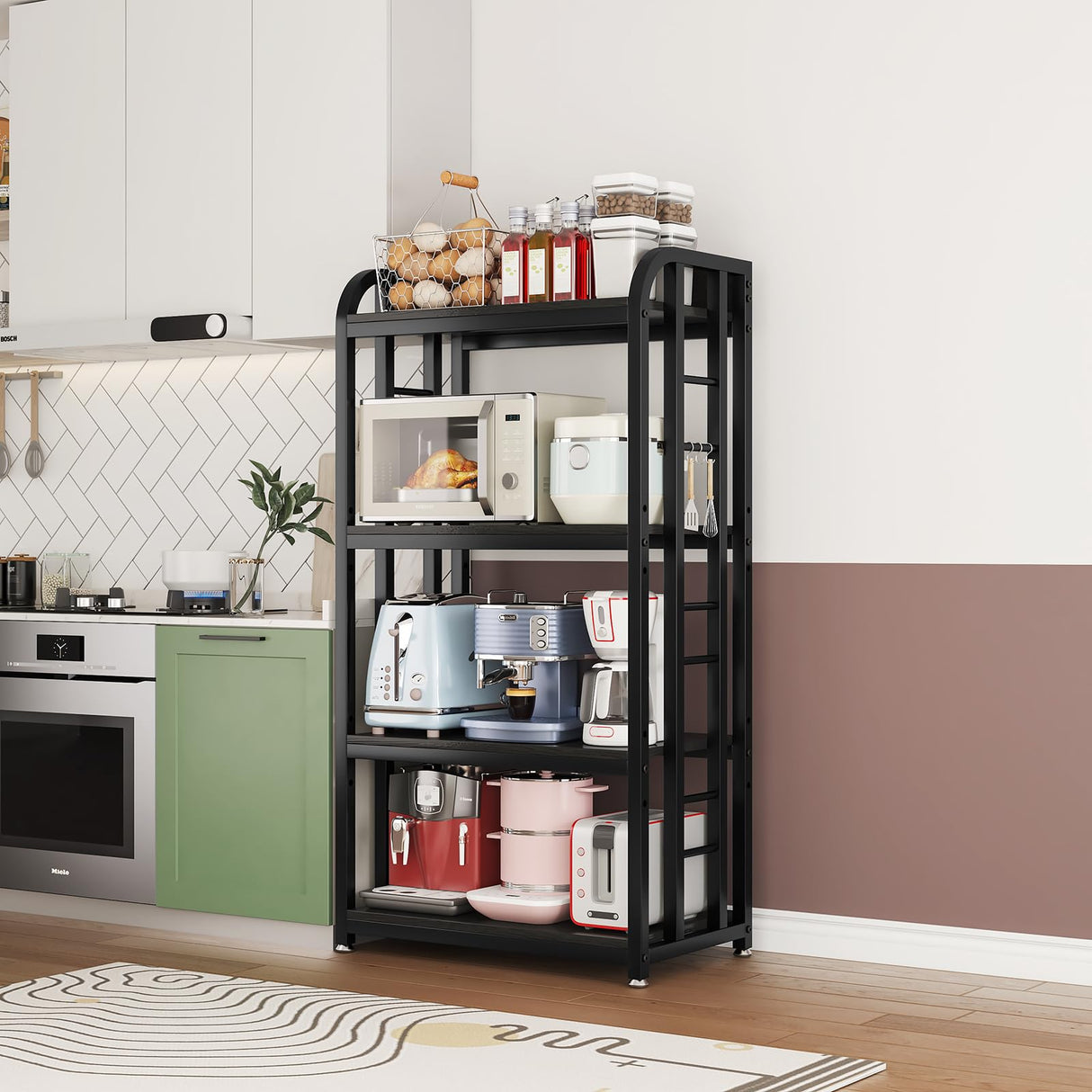 jarrvz 4 Tier Microwave Stand, Large Bakers Racks for Kitchens, Height Adjustablebakers Shelf, Coffee Bar for Living Room Rustic Black jarrvz