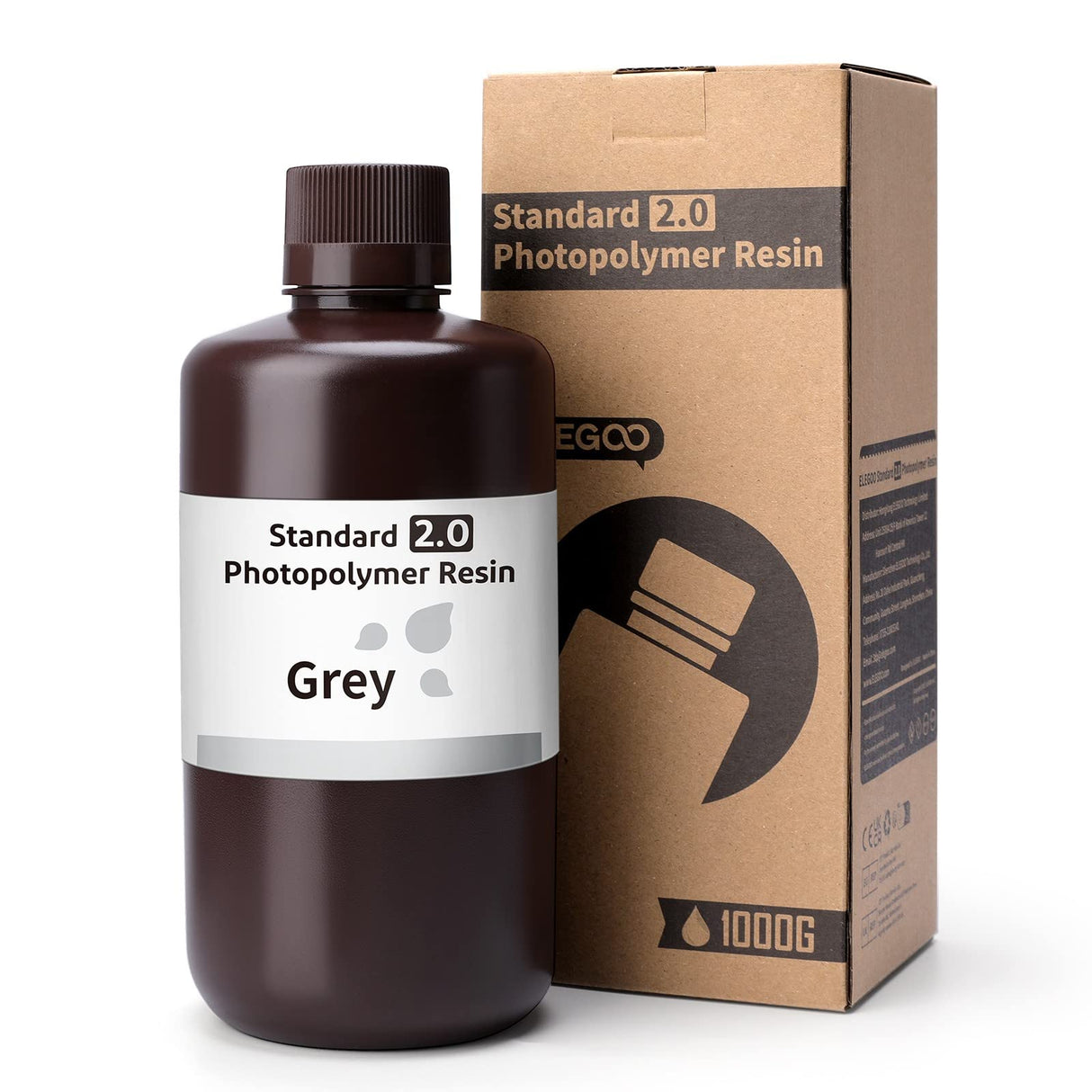 ELEGOO Standard 2.0 3D Printer Resin 1000g Grey, Rapid Precise Printing Low Odor 405nm LCD UV-Curing for LCD 3D Printer ELEGOO