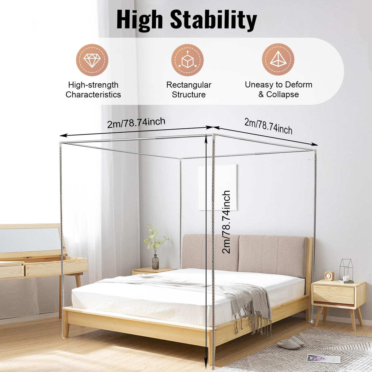 EcoTypee Canopy Bed Frame Queen, Thicken Stainless Steel Bed Canopy Frame, Metal Four Poster Canopy Bed Frame for Metal Bed Mosquito Bed Poles Canopy Frame EcoTypee