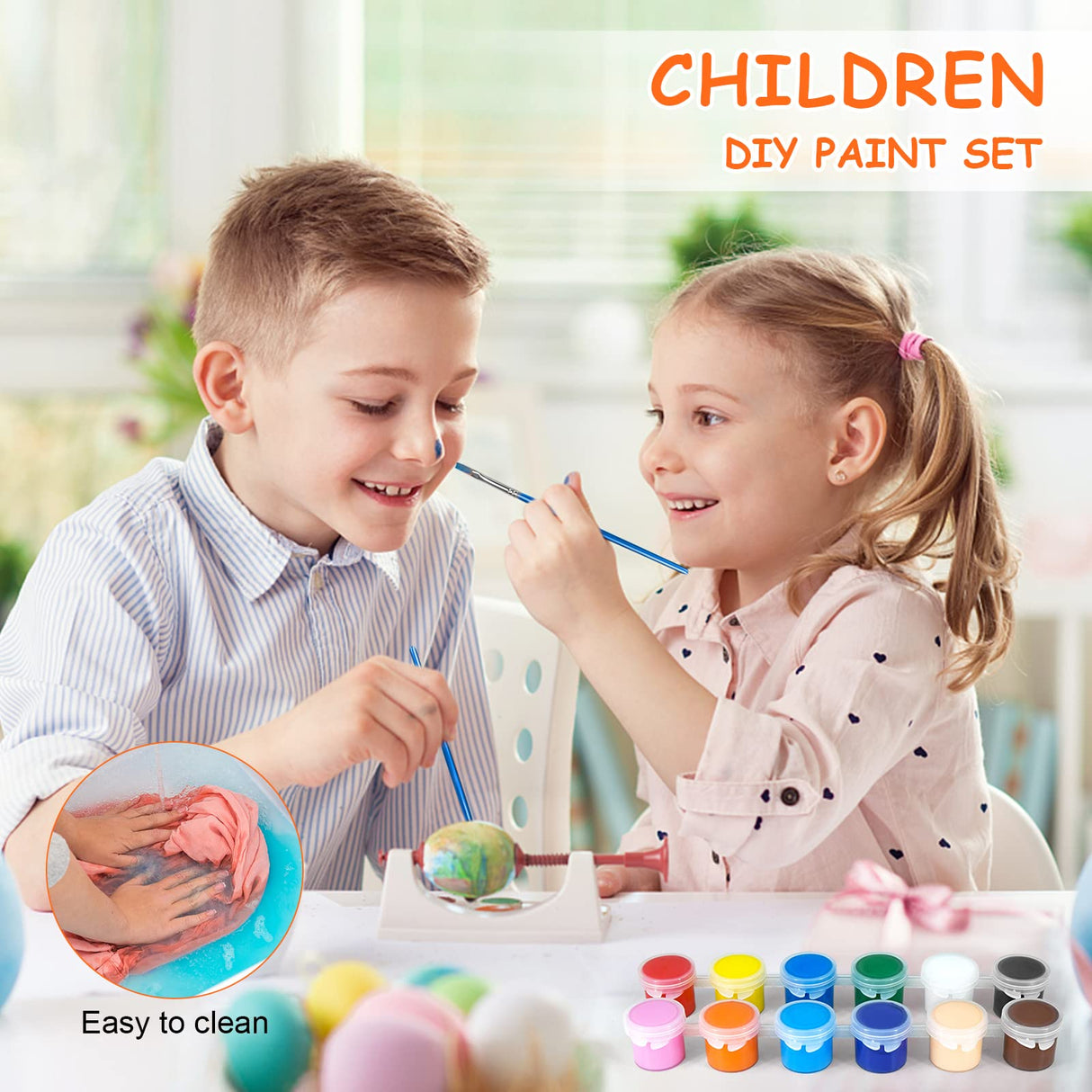 10 Pack Washable Acrylic Paint Set for Kids Arts and Crafts,140 PCS Gouache Watercolor Paint Sets of 12 Colors for Party Classroom Painting Supplies, 10 Pairs Flat and Pointed Brushes MicoSim