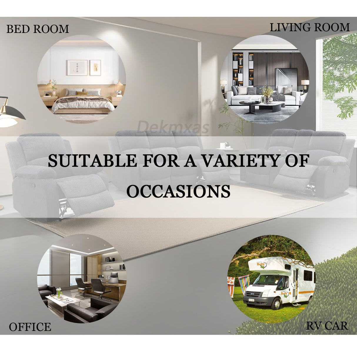 Dekmxas Fabric Recliner Sofa Set Grey Loveseat Couch Chair Set Living Room Furniture Sets 3PCS Manual Reclining Sofa Set with Cup Holders and Storage Console for Living Room/Office (Grey, 3 PCS Set) Dekmxas